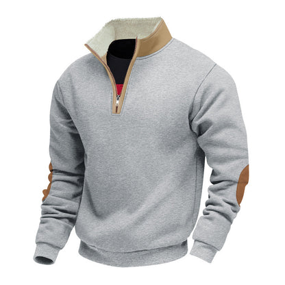 Trendy fleece pullover for men with half-zip and contrasting elbow patches Chic and Style