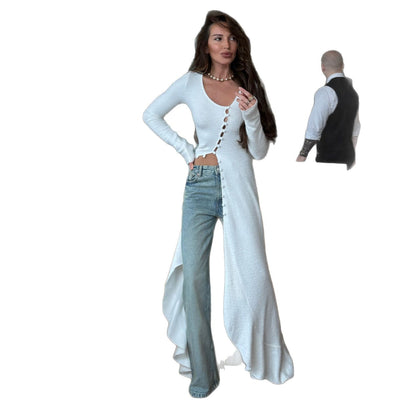 Dames élégante robe maxi avec de fins détails de boutons Chic und Stil