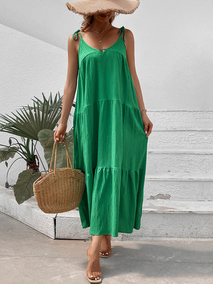 Femme Robe Maxi Drapée avec Bretelles Spaghetti Réglables Chic und Stil