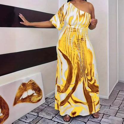 Robe maxi femme avec coupe asymétrique et motif élégant Chic und Stil