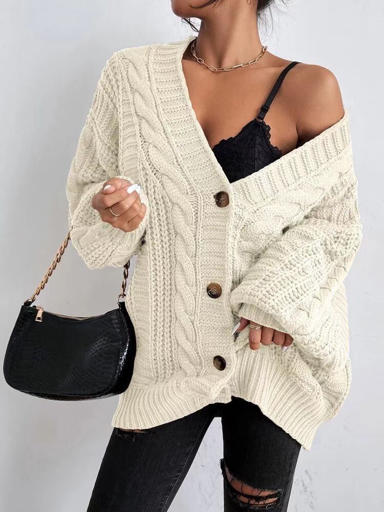 Cardigan en tricot surdimensionné pour femmes avec un motif en câble élégant et des boutons pratiques Chic und Stil