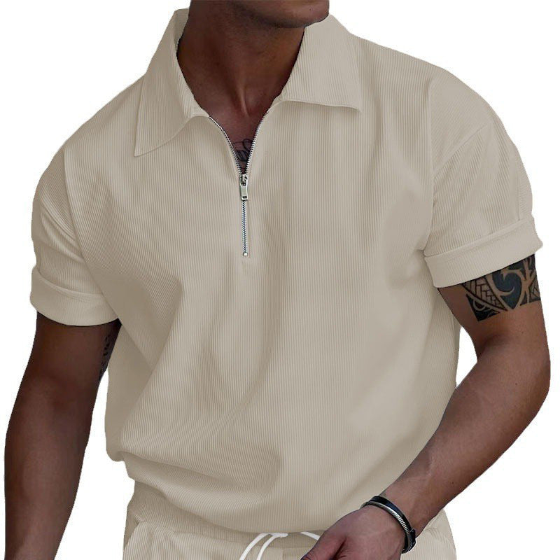 Chemise polo à manches courtes pour hommes avec fermeture éclair et tissu structuré Chic und Stil