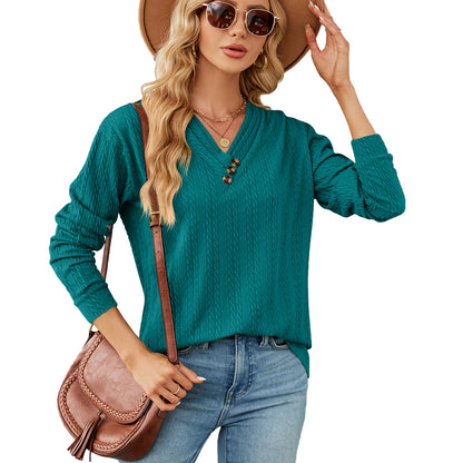 Femme haut en pull V décolleté tendance avec structure Chic und Stil