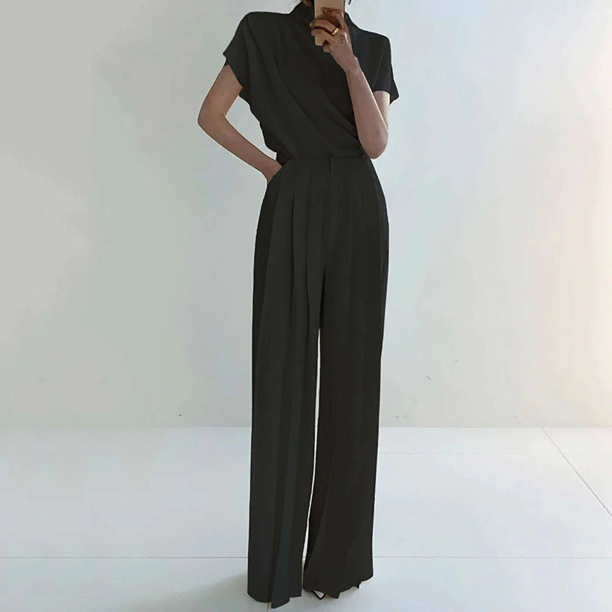 Dames Élégant Combinaison avec Jambe Large et Coupe Cintrée Chic und Stil