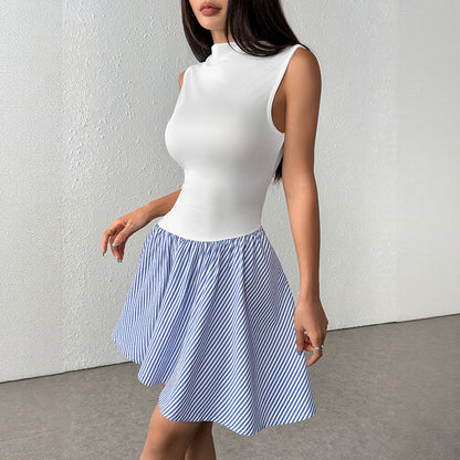 Femme Col montant Sans manches Robe Fit-and-Flare Chic und Stil