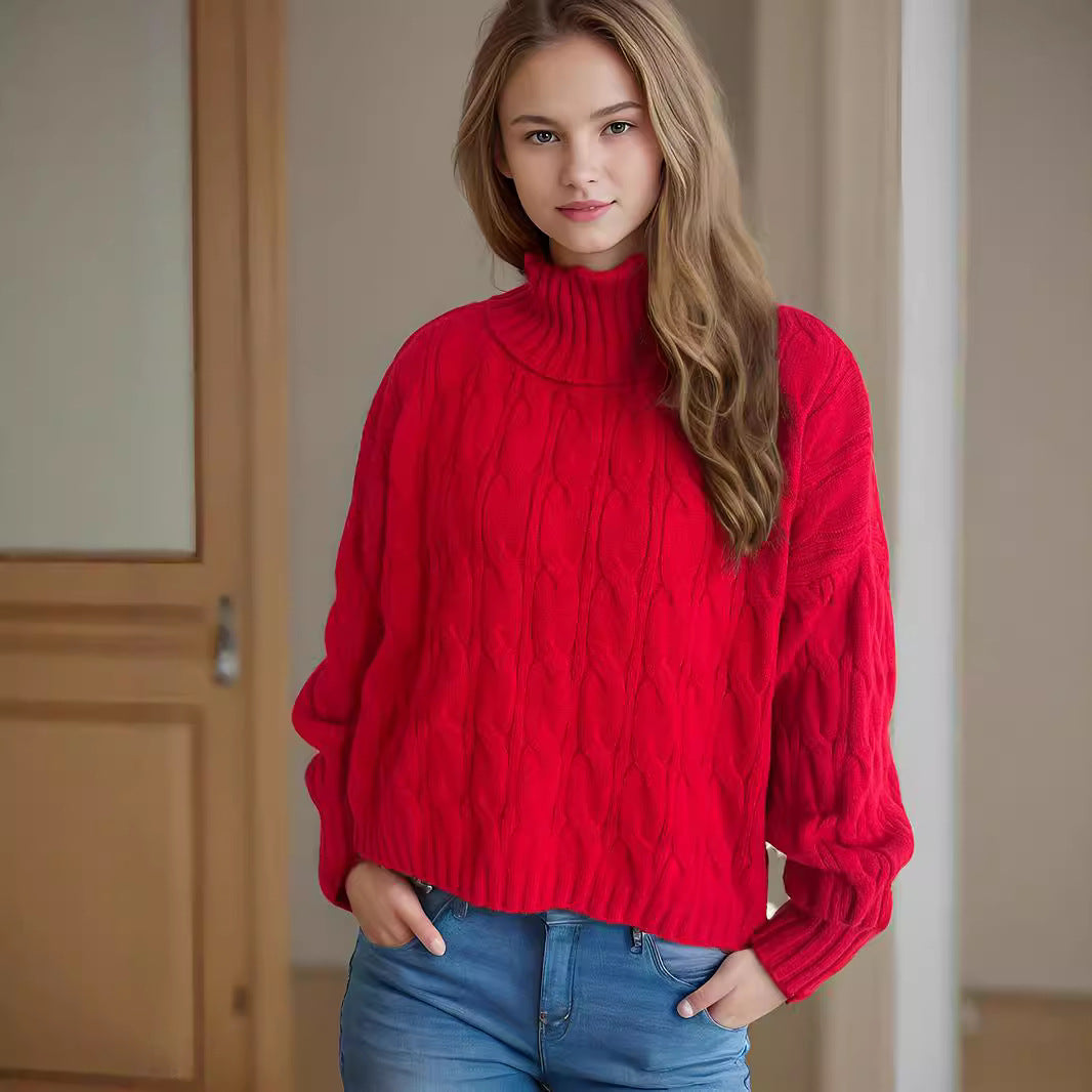 Pull femme en tricot avec col haut et aspect torsadé structuré Chic und Stil