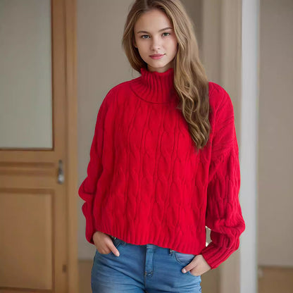 Pull femme en tricot avec col haut et aspect torsadé structuré Chic und Stil