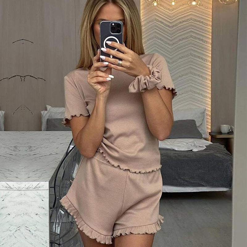 Ensemble décontracté à manches courtes pour femmes avec shorts à franges et haut Chic und Stil