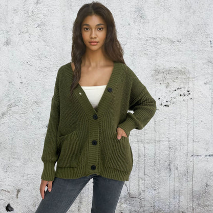 Dames gros tricot cardigan avec poches et détails de boutons Chic und Stil