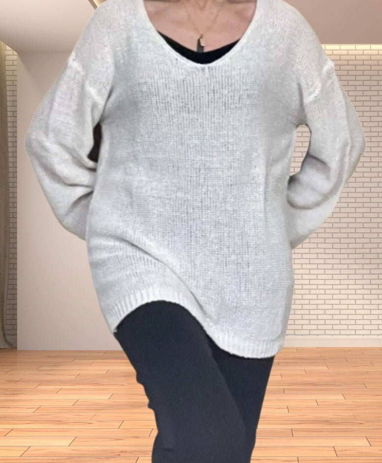 Femme pull en tricot avec décolleté en V et coupe décontractée Chic und Stil