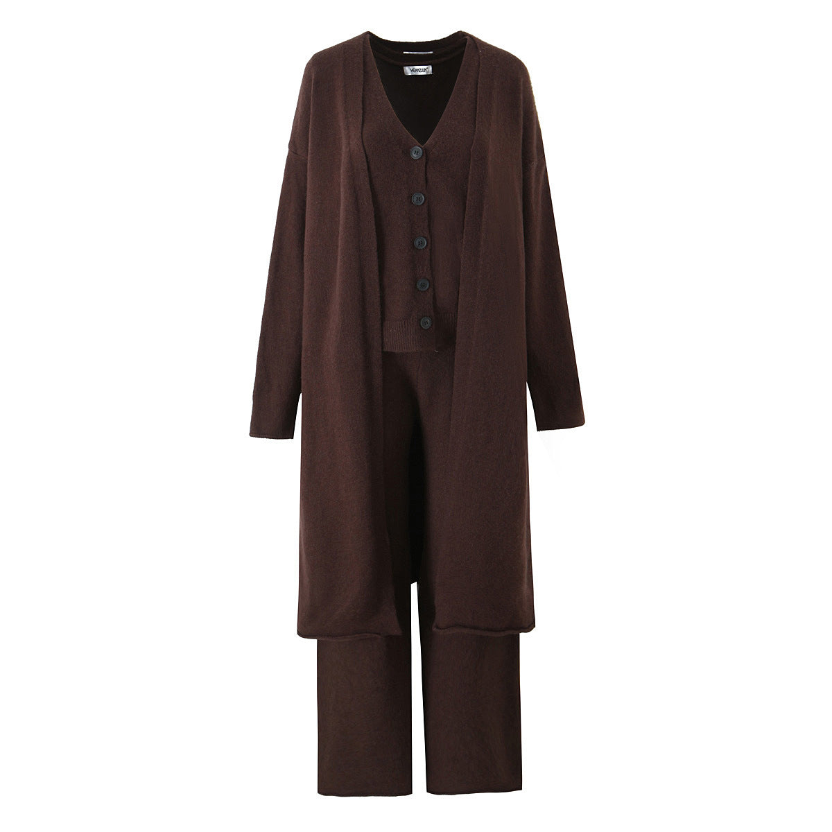 Dames ensemble en tricot élégant avec cardigan long, patte de boutonnage et pantalons larges Chic und Stil