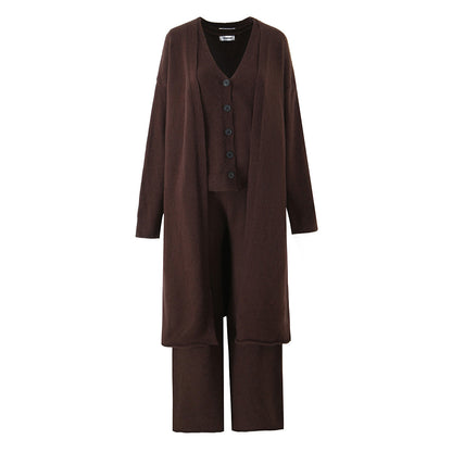 Dames ensemble en tricot élégant avec cardigan long, patte de boutonnage et pantalons larges Chic und Stil