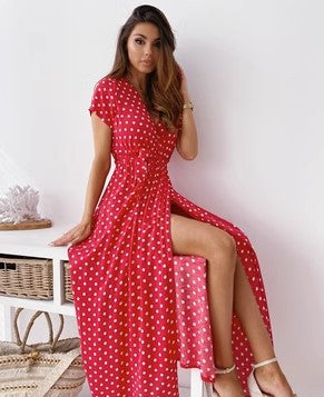Robe maxi à pois pour femmes avec fente latérale Chic und Stil