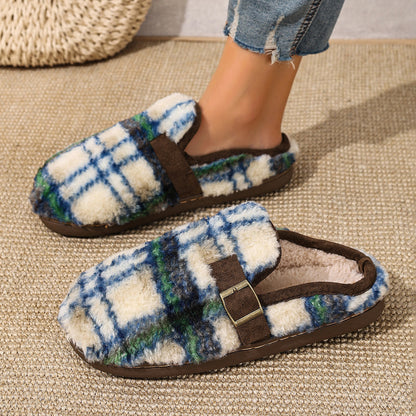 Chaussons d'intérieur chauds pour femmes avec motif à carreaux et semelle confortable Chic und Stil