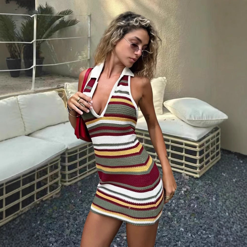 Robe tricot mi-longue pour dames avec des couleurs raffinées et décolleté en V Chic und Stil