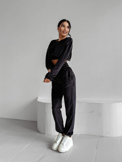 Dames Fleece-Cropped-Pantalon avec capuche et pantalons amples Chic und Stil