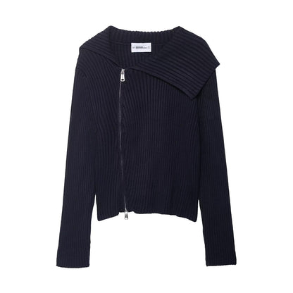 Dame pull en tricot stylé avec col asymétrique et fermeture éclair Chic und Stil