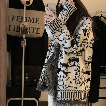 Dames fringed cardigan avec motif graphique et parties avant ouvertes Chic und Stil