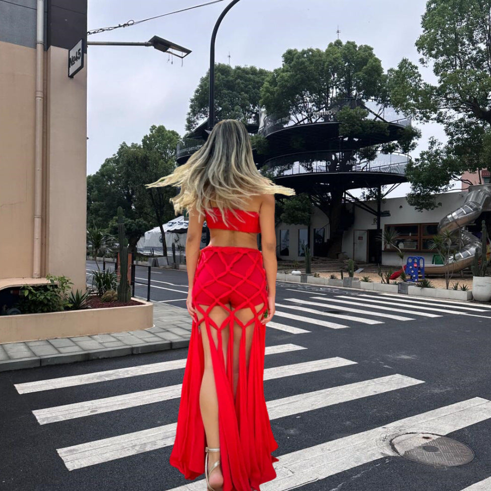 Robe pour femmes avec des fentes latérales ouvertes et un design en treillis raffiné Chic und Stil