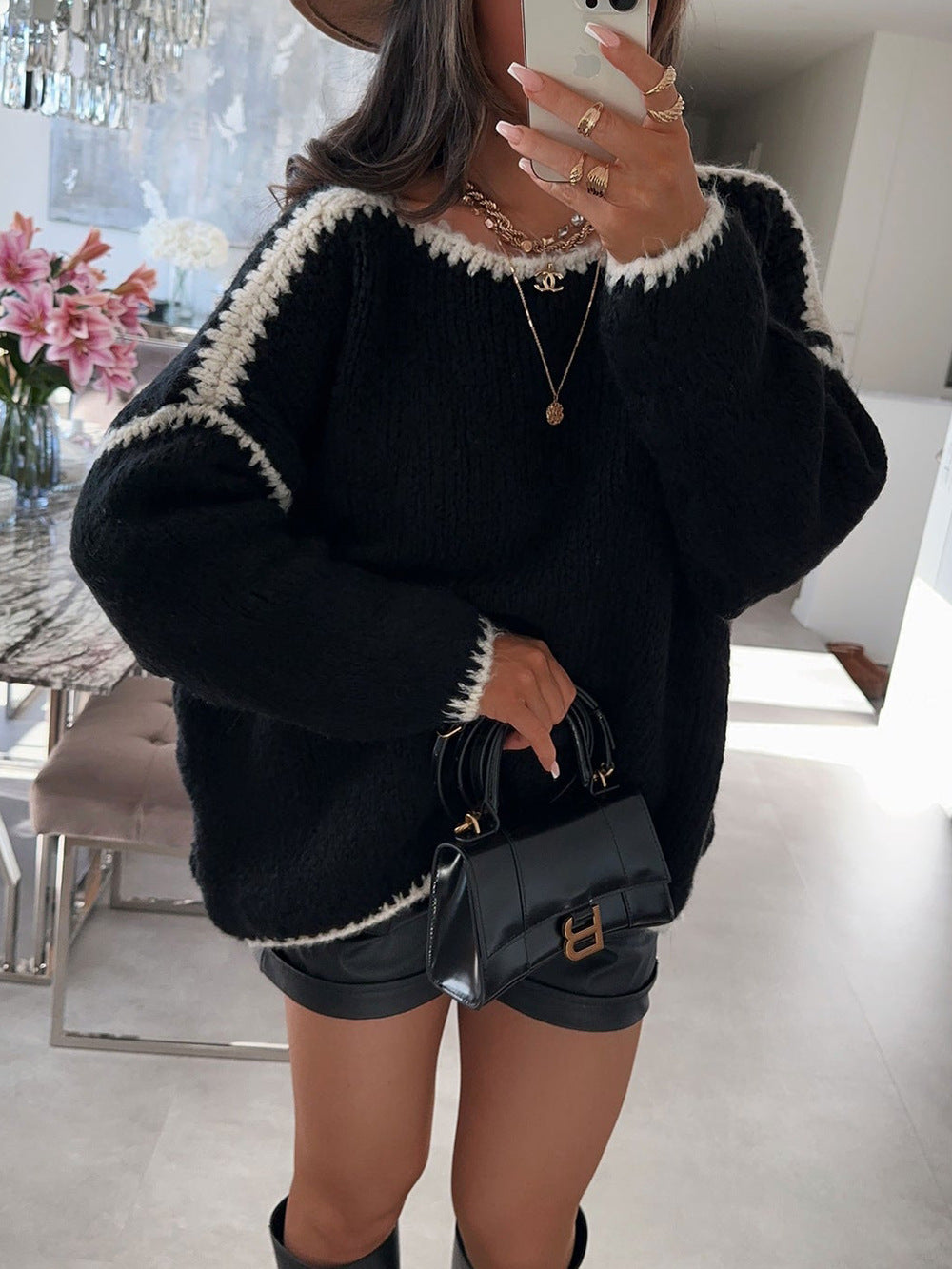 Pulls en grosse maille pour femmes avec finitions contrastées et coupe décontractée Chic und Stil