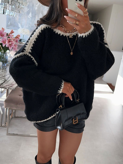 Pulls en grosse maille pour femmes avec finitions contrastées et coupe décontractée Chic und Stil