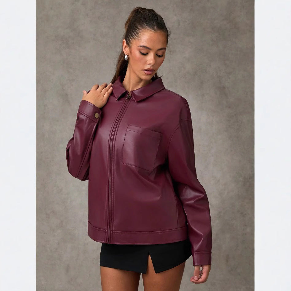 Damen Veste en simili cuir avec coupe oversize et poche poitrine pratique Chic und Stil