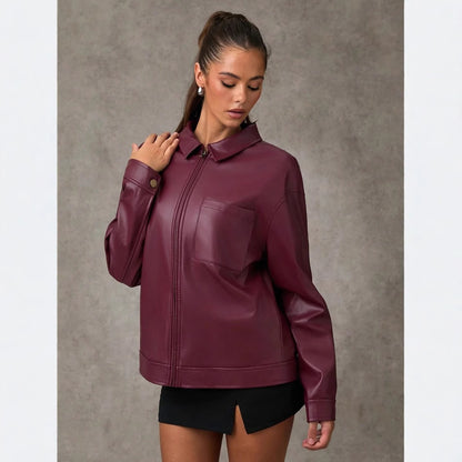 Damen Veste en simili cuir avec coupe oversize et poche poitrine pratique Chic und Stil