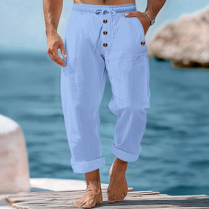 Men's casual beach shorts with elastic waistband and practical button details Chic and Style
