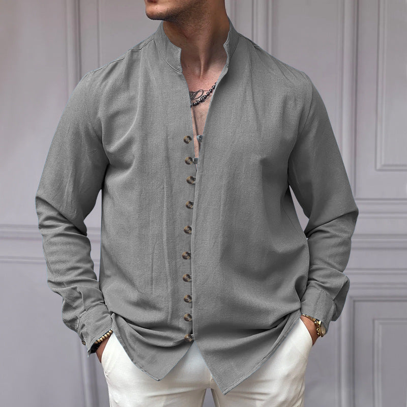 Chemise à manches longues pour hommes avec col montant et détails de bouton à la mode Chic und Stil