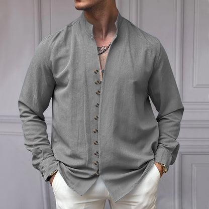 Chemise à manches longues pour hommes avec col montant et détails de bouton à la mode Chic und Stil