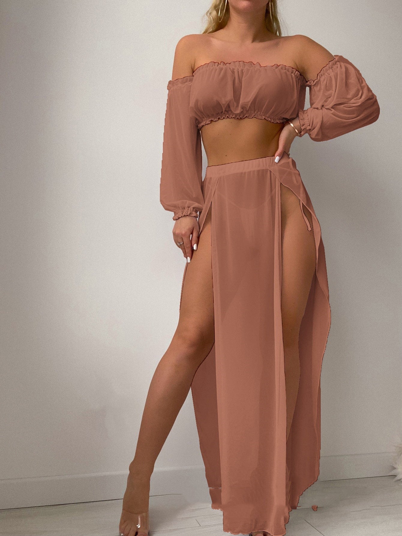 Dames Robe de Plage Élégante avec Design Sans Épaules et Fentes Latérales Profondes Chic und Stil