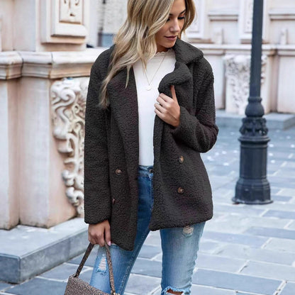 Women's Comfortable Fleece Parka with Double Row Chic and Stil