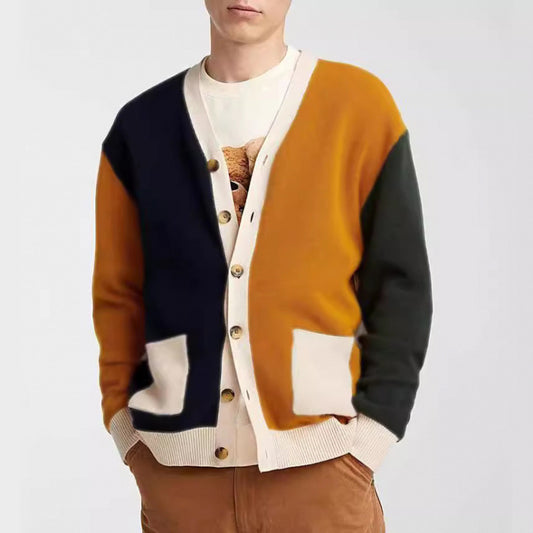 Cardigan en tricot pour hommes avec des détails modernes en blocs de couleur et des poches pratiques Chic und Stil