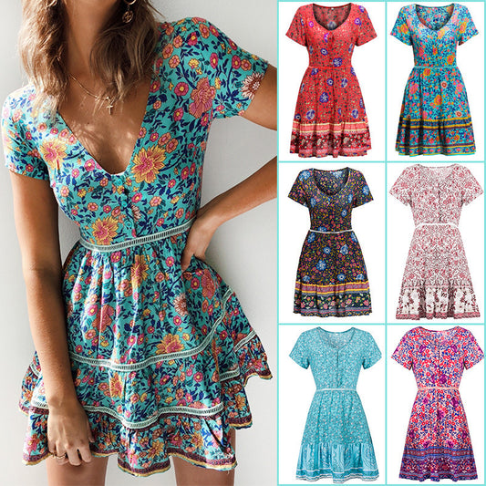 Robe d'été élégante pour femmes avec design floral et ceinture taille Chic und Stil