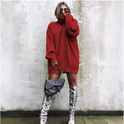 Pull en grosse maille pour femmes avec col haut et coupe décontractée Chic und Still