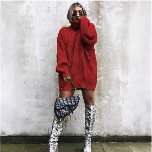 Pull en grosse maille pour femmes avec col haut et coupe décontractée Chic und Still