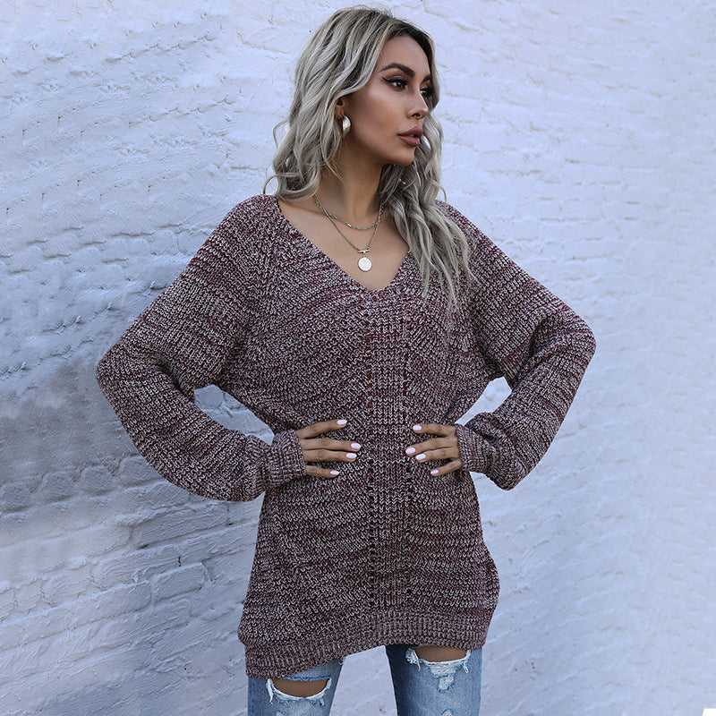 Pull en tricot décontracté pour femmes avec coupe ample et décolleté en V Chic und Stil