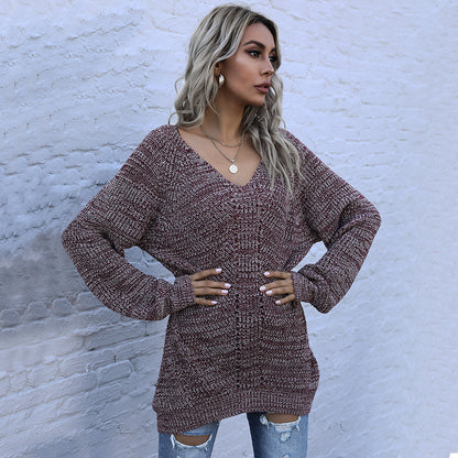 Pull en tricot décontracté pour femmes avec coupe ample et décolleté en V Chic und Stil