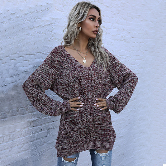 Pull en tricot décontracté pour femmes avec coupe ample et décolleté en V Chic und Stil