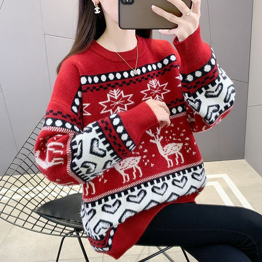 Pull-over en grosse maille pour dames avec motif de renne festif et design moderne Chic und Stil