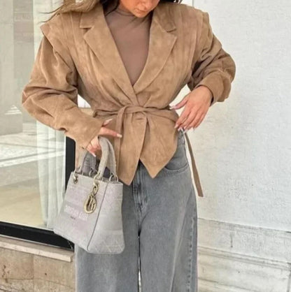 Chic and Style women's suede fashion jacket with belted waist