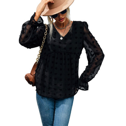 Blouse élégante à manches bouffantes pour dames avec motif à pois texturé Chic und Stil