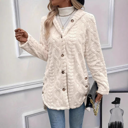 Fuzzy jacket for ladies with hood and button closure Chic und Stil