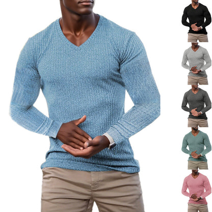 Pull élégant pour hommes à col en V en matériau tricoté texturé Chic und Stil