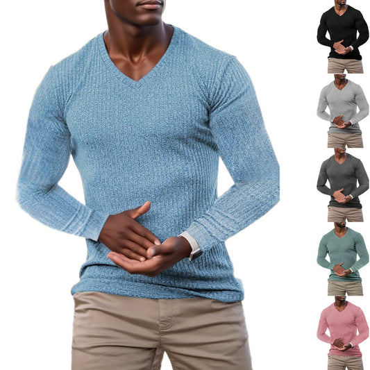 Pull élégant pour hommes à col en V en matériau tricoté texturé Chic und Stil