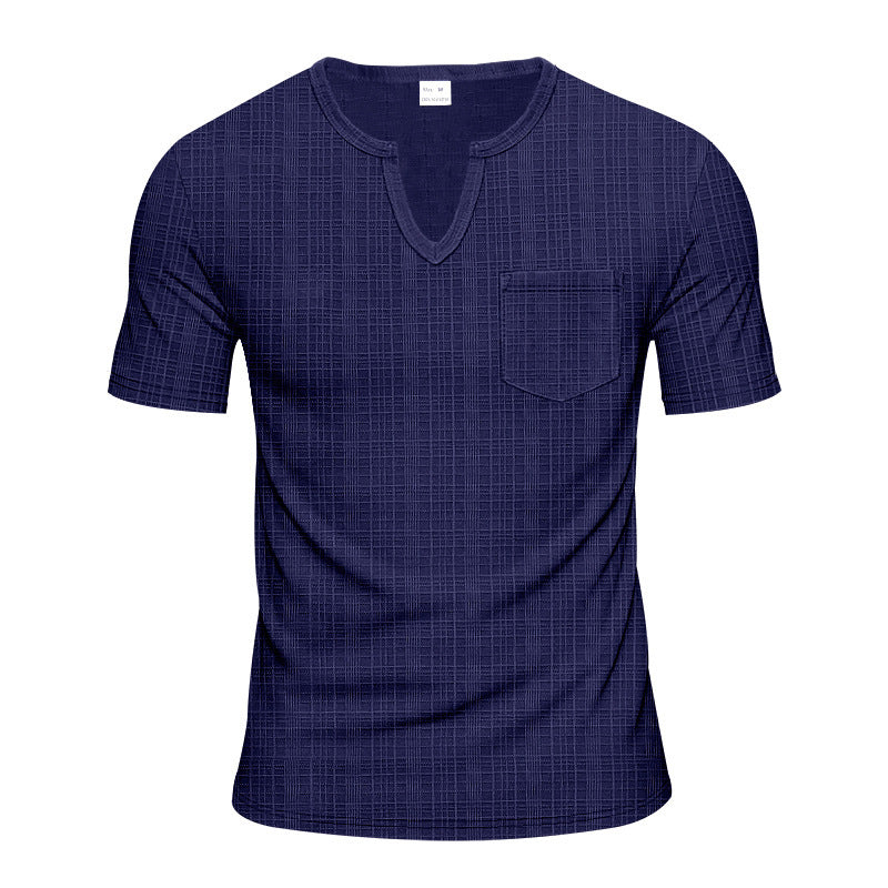 T-shirt à manches courtes pour hommes col en V avec poche poitrine Chic und Stil