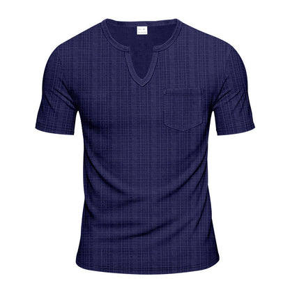 T-shirt à manches courtes pour hommes col en V avec poche poitrine Chic und Stil