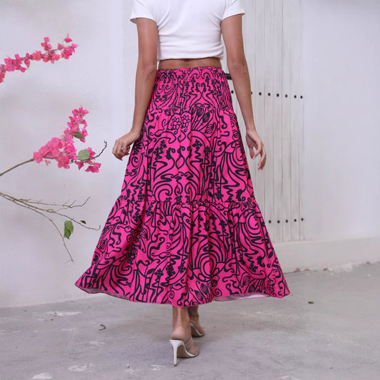 Jupe maxi à volants pour femmes avec ceinture froncée Chic und Stil