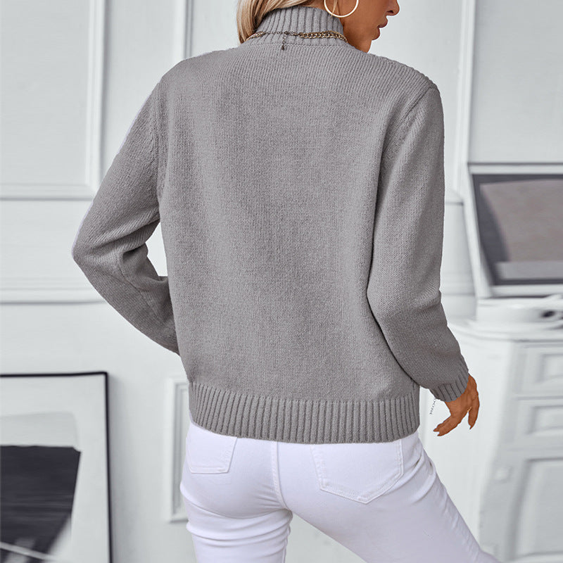 Pull en tricot à la mode pour femmes avec col montant et design en V Chic und Stil