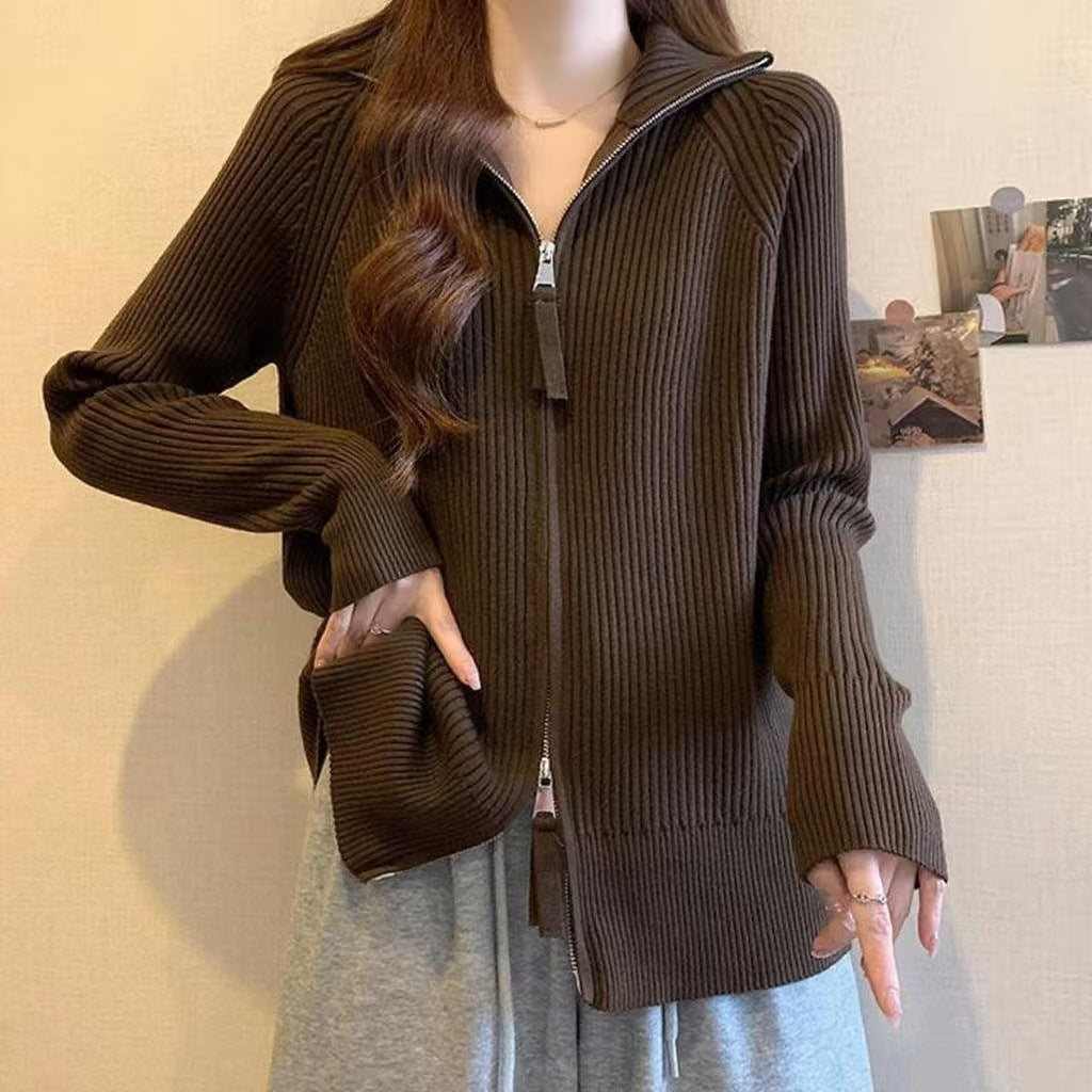 Pull en tricot pour femmes avec col montant et fermeture éclair Chic & Stil